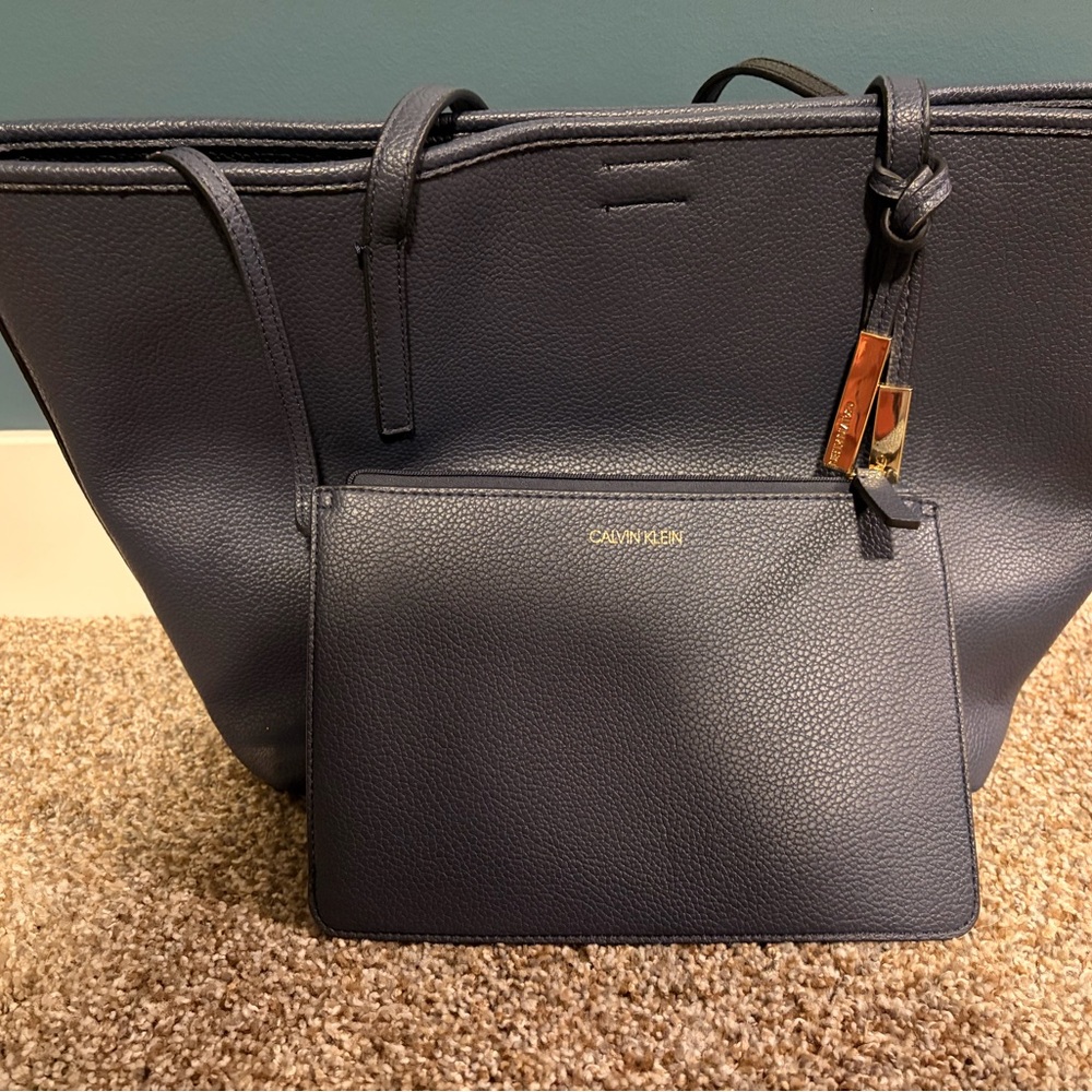Calvin Klein Dark Blue Leather Tote - Picture 5 of 5